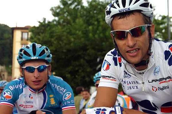 Pierrick F&eacute;drigo and Sandy Casar wait for the start