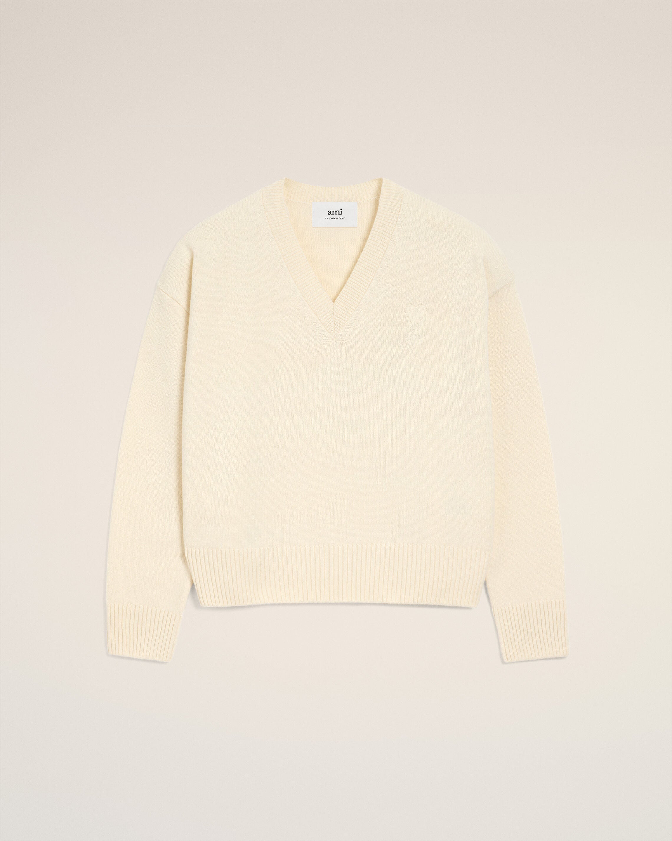 White Wool Ami De Coeur V Neck Sweater