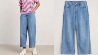 wide leg light wash blue jeans