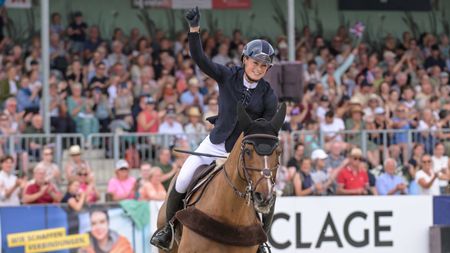 Britain's Caroline Harris and horse D. Day top the 2026 five-star Luhm&uuml;hlen Horse Trials results.