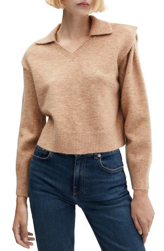 Padded Shoulder Polo Sweater