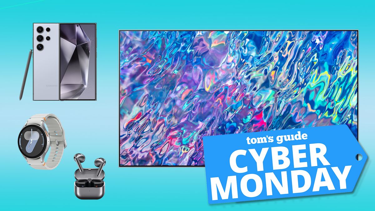 Samsung Cyber Monday deal image with various products and a Cyber Monday badge overlaid