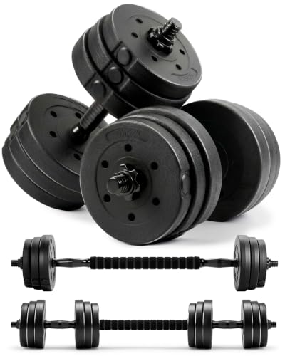 Kayman Adjustable Dumbbell &amp;amp; Barbell Set 12kg/20kg &amp;ndash; Home Gym 2-In-1 Free Weights With Connector Bar, Strength Training Dumbbells for Men &amp;amp; Women, Fast Assembly Weight Set for Full Body Workout