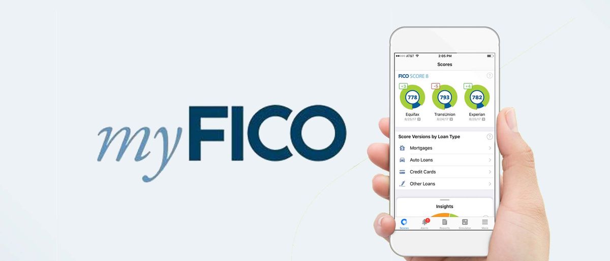 MyFICO app shown on a smartphone screen held in hand - MyFICO Premier review