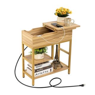 Wooden storage unit with power cord