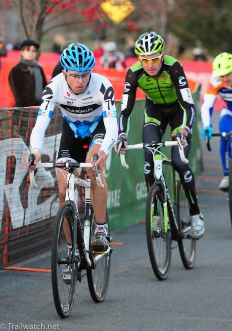 Danny Summerhill (Chipotle Development Team) leading Ryan Trebon with a few laps remaining