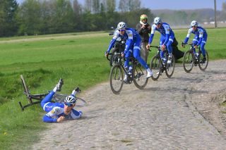 Zdenek Stybar takes a tumble while training with his Quick-Step team