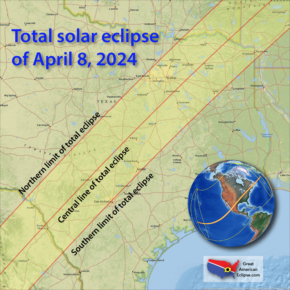 Total Solar Eclipse April 8 2024 Path Map United States Toby Aeriell