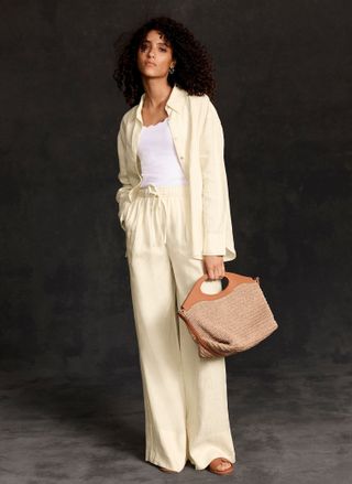 Yellow Linen Wide Leg Trousers