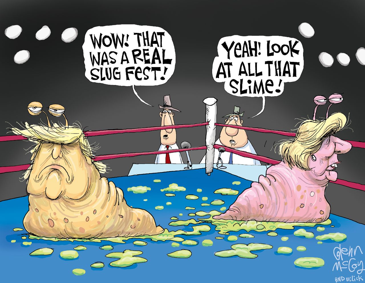 Political cartoon U.S. 2016 election presidential debate