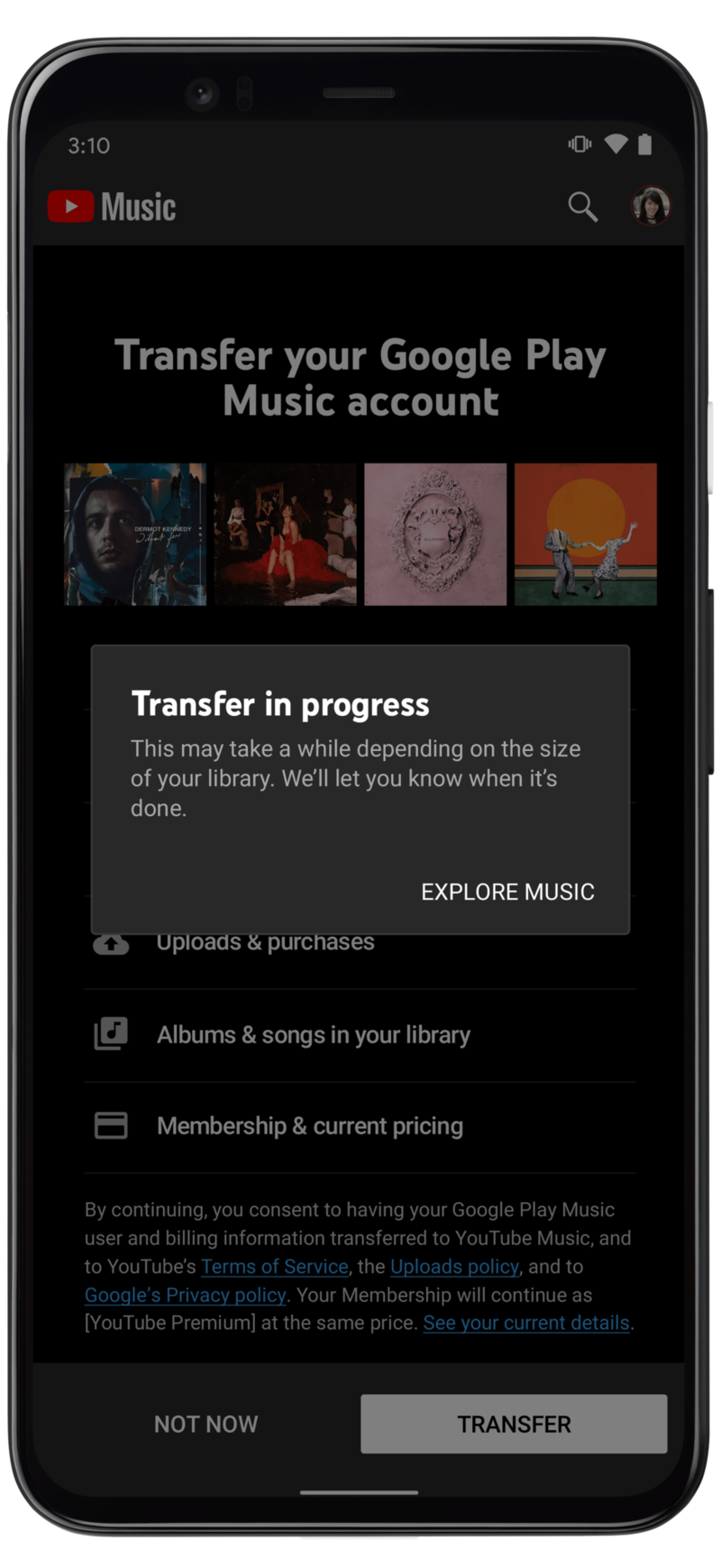 Transferring to YouTube Music from Play Music