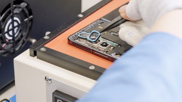 An image of a Galaxy phone being repaired at Batteries Plus