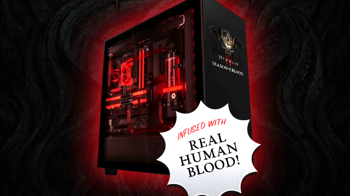 A &quot;blood-infused&quot; PC, a reward for a reaching 100% donation goal in the game&#039;s recent blood drive.