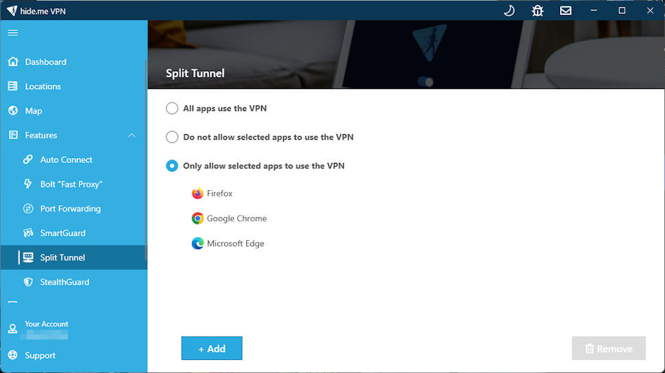 Hideme.Free split runneling settings