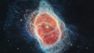 An image of the Southern Ring Nebula by the James Webb Space Telescope's MIRI instrument reveals that one of the central stars is oddly red.