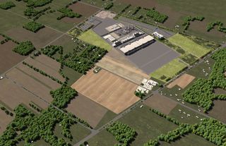 An rendering shows an aerial view of early plans for new Intel semiconductor factories in Licking County, Ohio