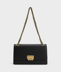 Black Metallic Accent Front Flap Bag,  $76 (£85) | Charles &amp; Keith 