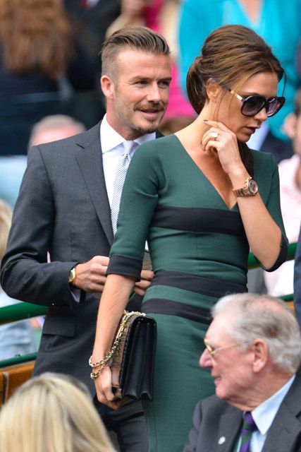 Victoria Beckham wearing a Victoria Beckham autumn/winter 2012 dress to Wimbledon 2012 