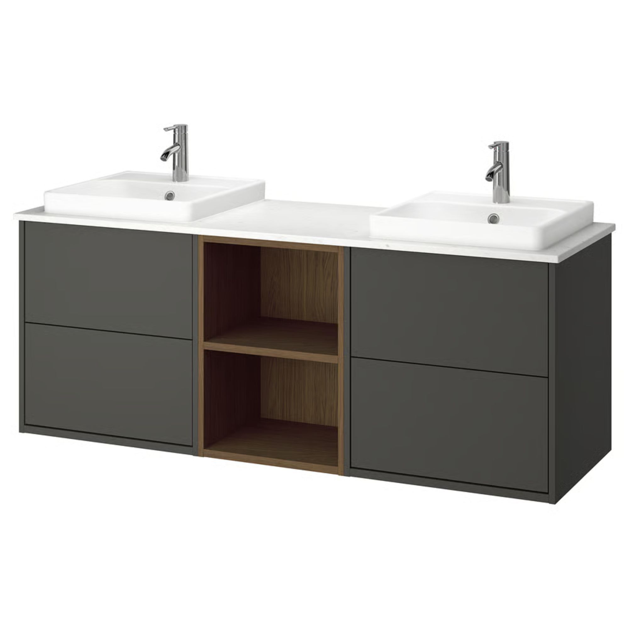 A dark floating double vanity from IKEA