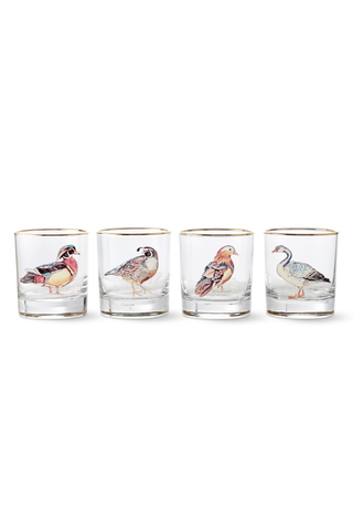 Williams Sonoma Set of 4 Plymouth Birds Double Old-Fashioned Glasses