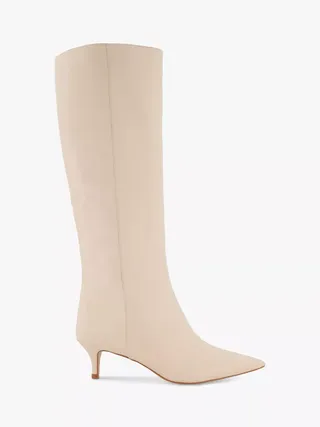 Dune Smooth Kitten Heel Leather Knee High Boots