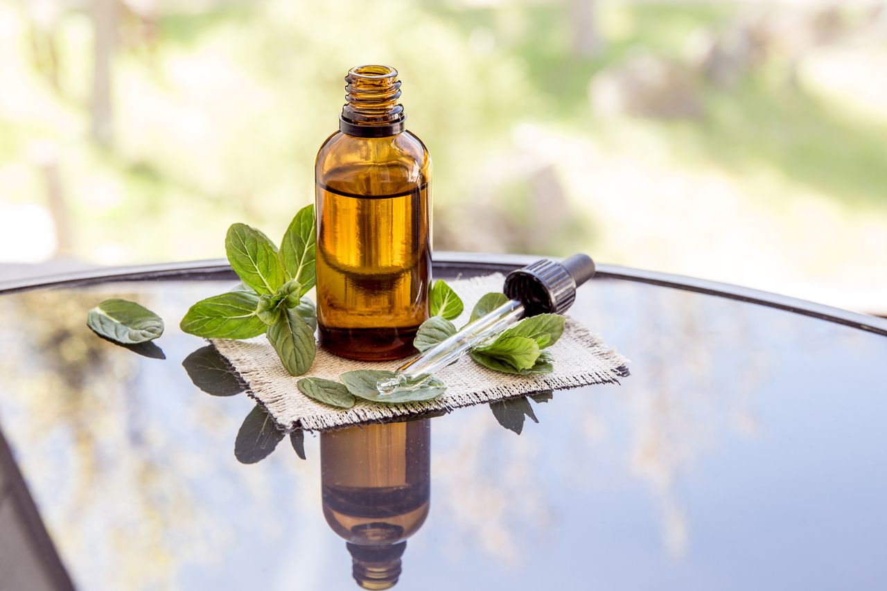 Peppermint oil on a table