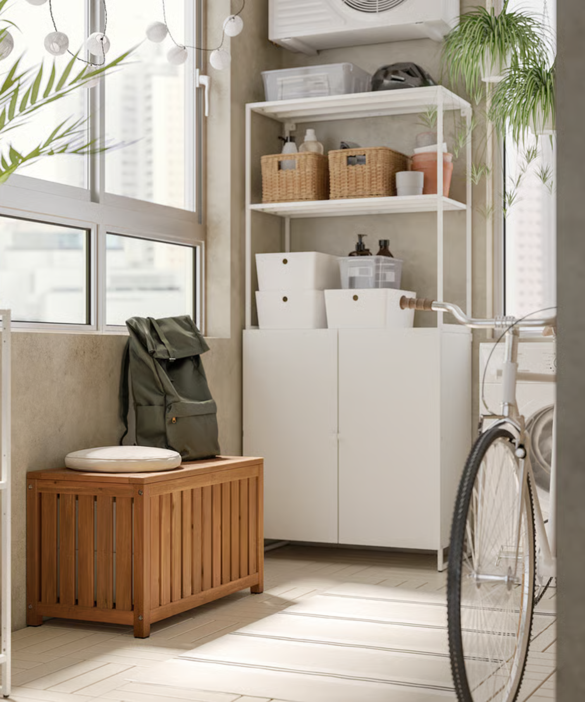 an outdoor storage bench