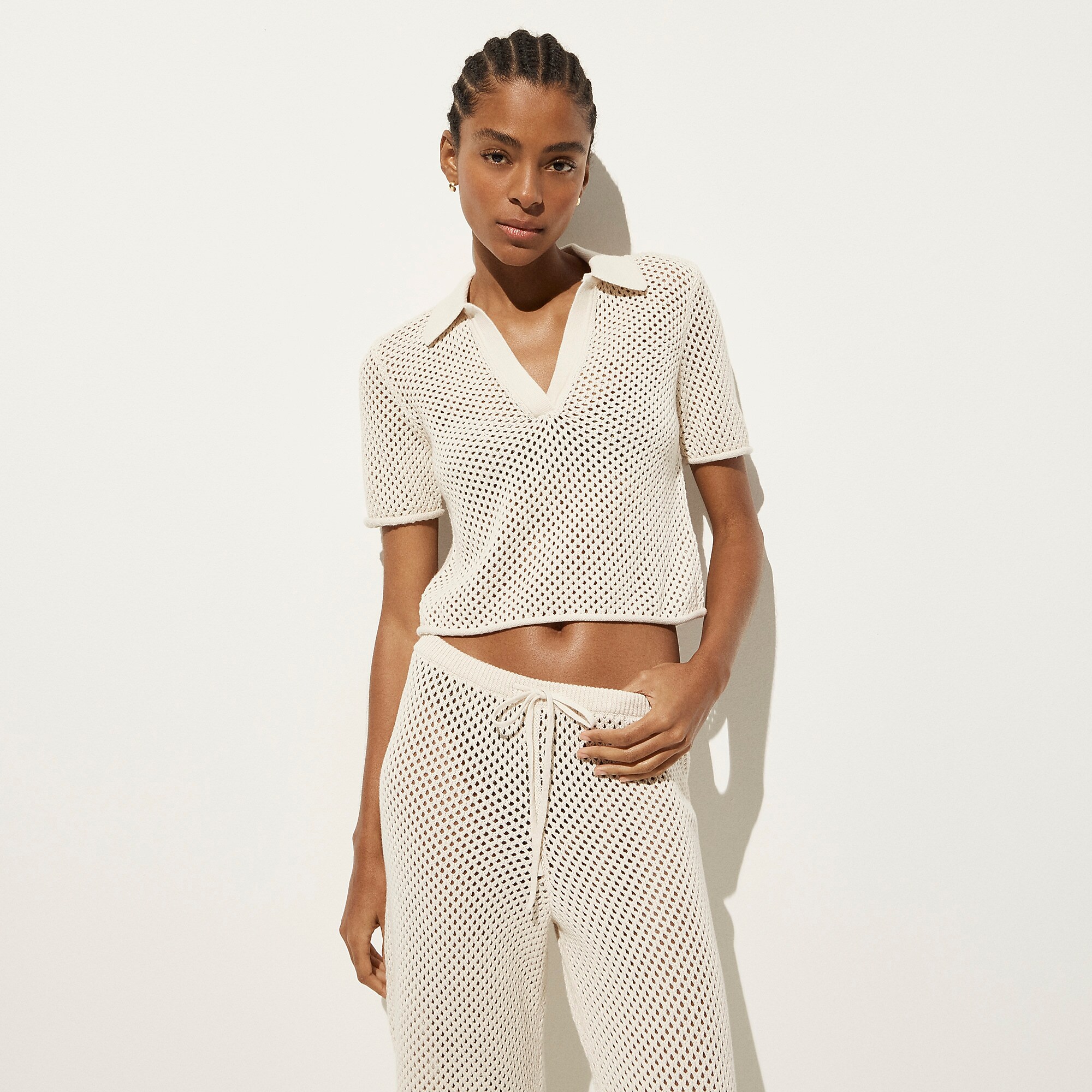 J.Crew, Crochet Beach Polo Shirt in Cotton