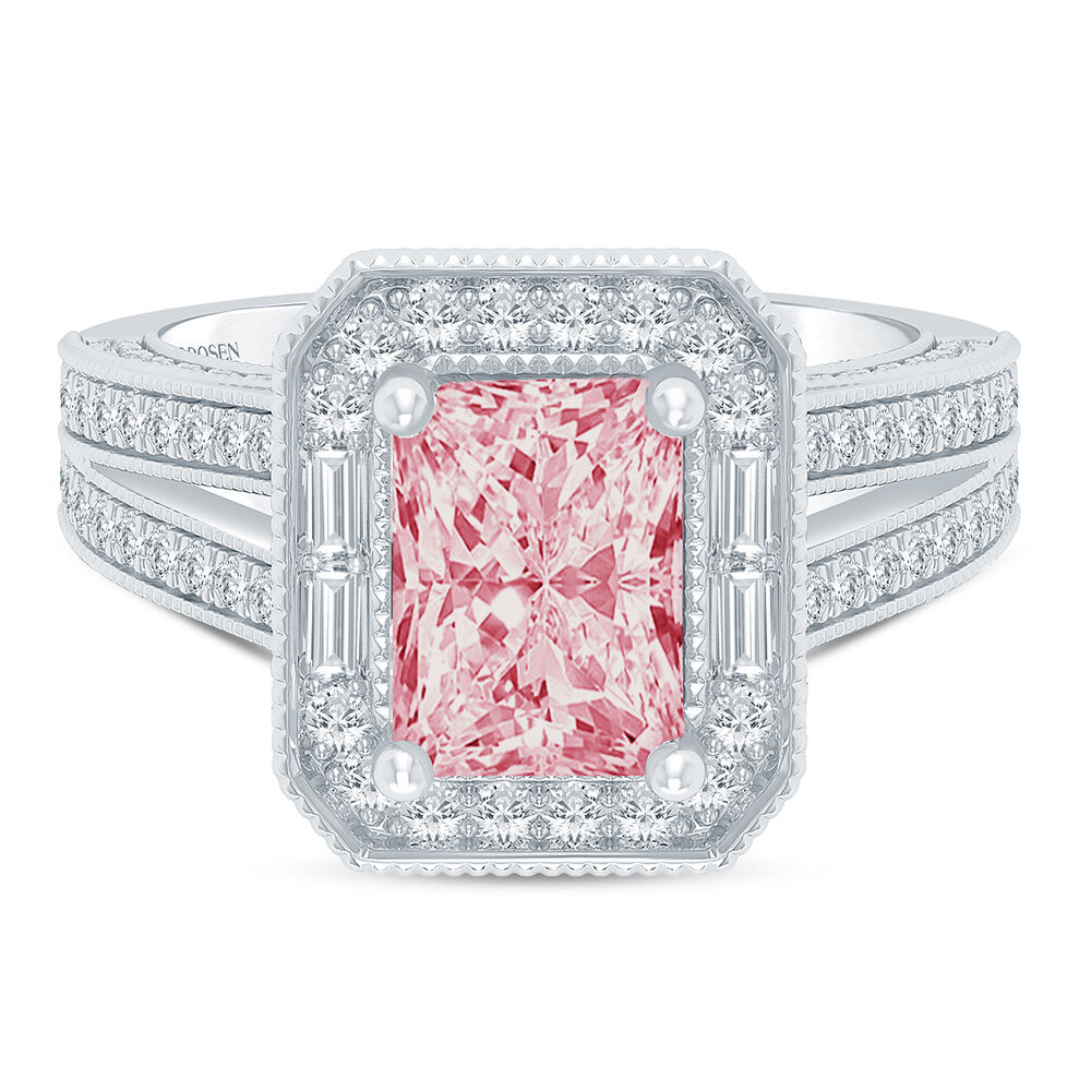 Rose Pink and White Lab Grown Diamond Ring in 14K White and Yellow Gold 