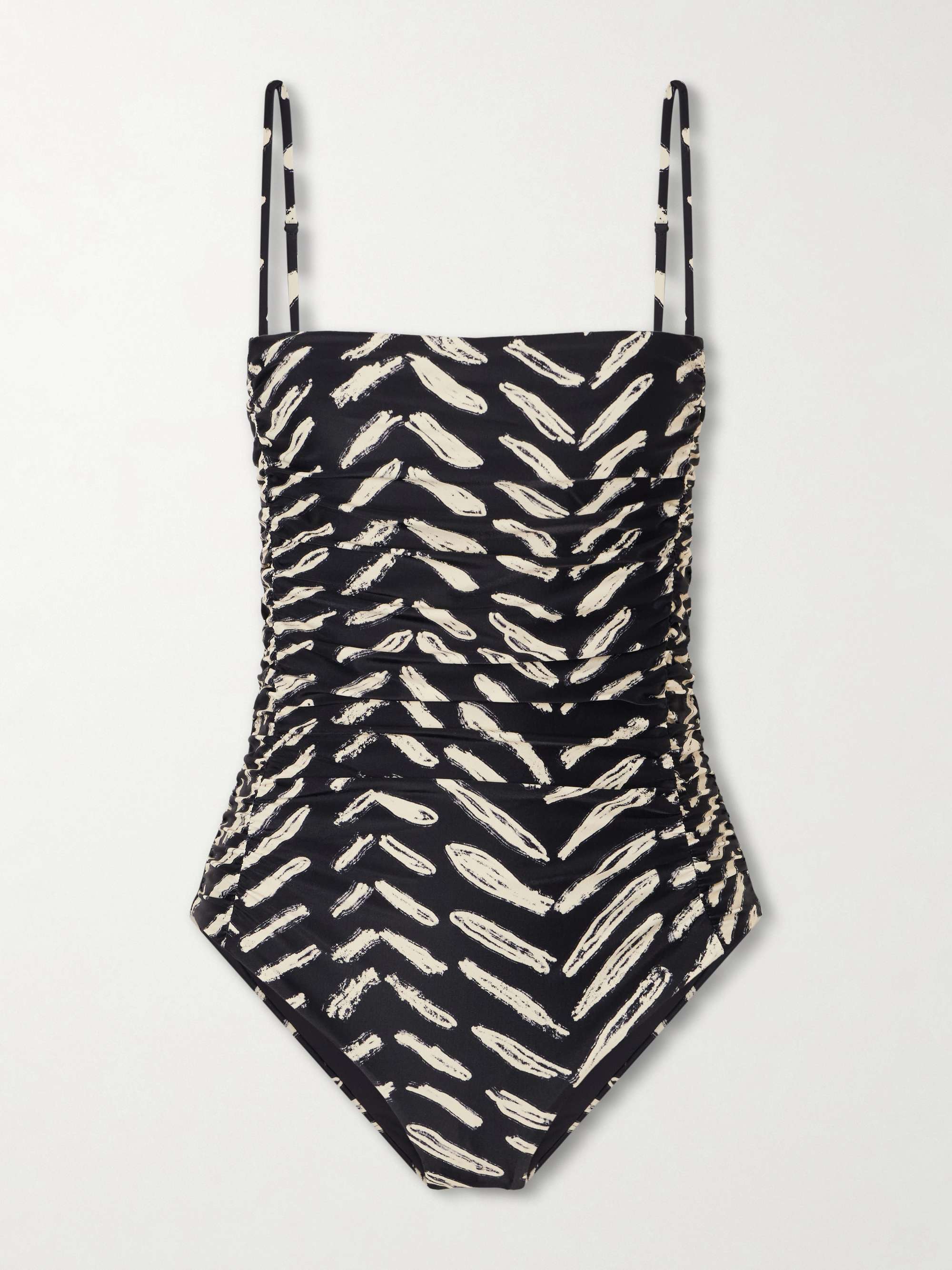Whispering Tides Ruched Printed Recycled Stretch-Jersey One-Piece
