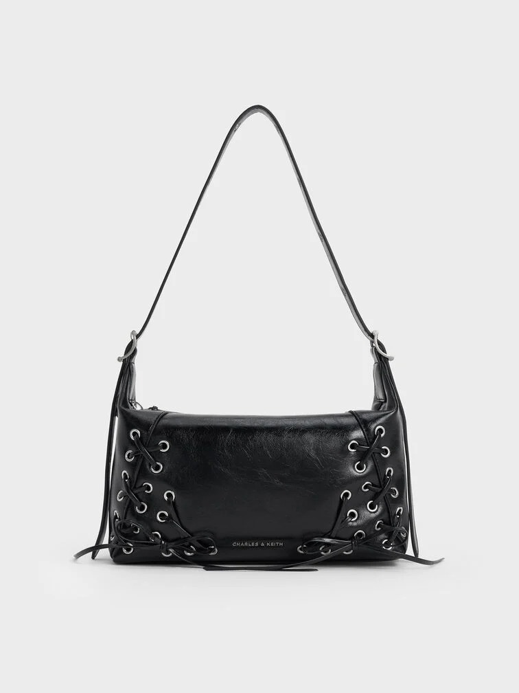 Charles &amp;amp; Keith, Xylia Grommet Lace-Up Shoulder Bag (Was $109)