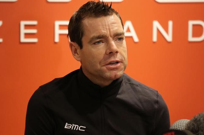 Cadel Evans speaks at the BMC team presentation