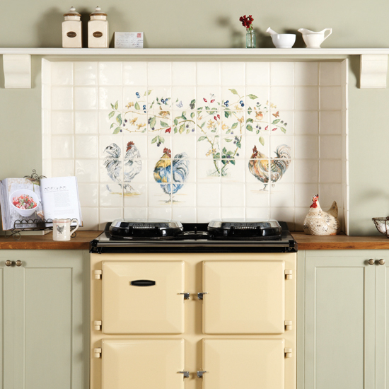 chickens landscape on kitchen tiles