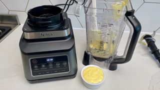 The Ninja 3-in-1 Food Processor with Auto-IQ BN800UK having been used to make mayonnaise