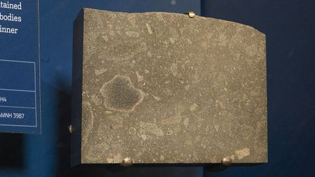 A piece of the Abee meteorite on display at the American Museum of Natural History in New York.