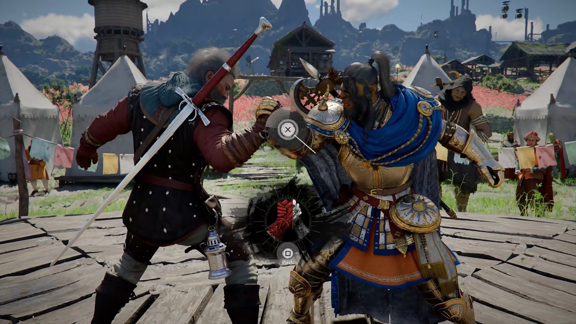 Trailer screenshot of an arm wrestling mini-game in Crimson Desert.