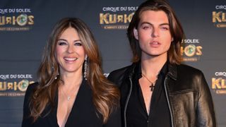 Elizabeth Hurley and Damian Hurley attend the European Premiere of Cirque du Soleil's "Kurios: Cabinet Of Curiosities" at Royal Albert Hall on January 18, 2023 in London, England.