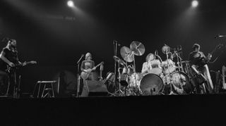 Pink Floyd perform onstage at Ahoy in Rotterdam, Netherlands in February 1977
