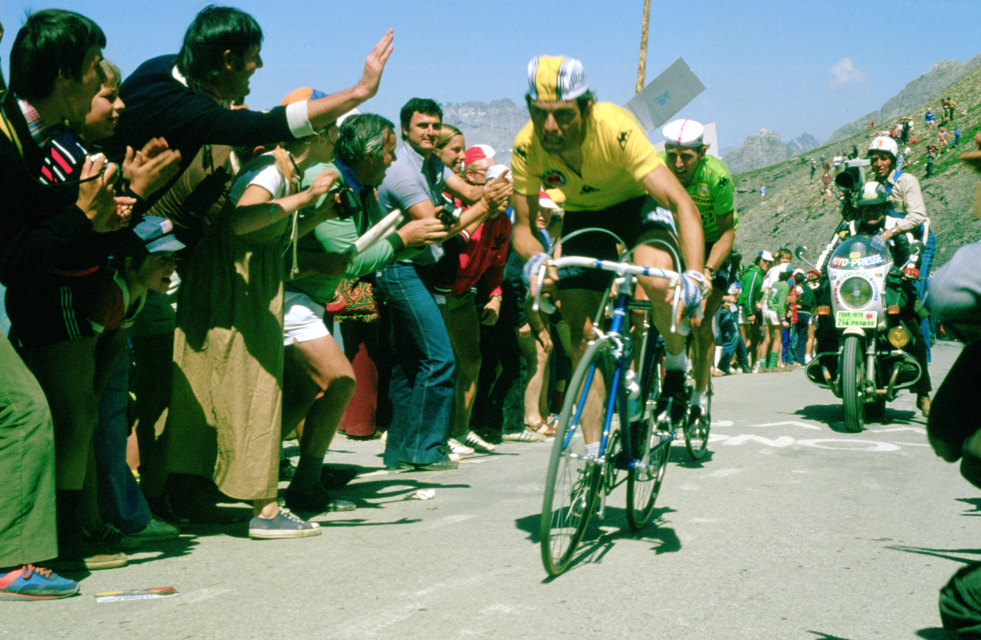 Bernard Hinault climbs the Galibier at the Tour de France