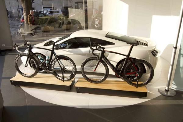 Boonen's Specialized Venge McLaren alongside the McLaren MP4-12C