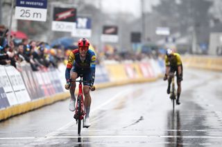HARELBEKE BELGIUM MARCH 22 Jasper Stuyven of Belgium and Team Lidl Trek crosses the finish line on second place during the 67th E3 Saxo Bank Classic Harelbeke 2024 a 2076km one day race from Harelbeke to Harelbeke UCIWT on March 22 2024 in Harelbeke Belgium Photo by Tim de WaeleGetty Images