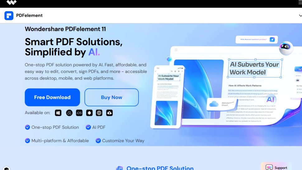 Website screenshot of PDFelement (July, 2025)