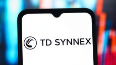 TD SYNNEX logo and branding picture on a smartphone screen with white background.