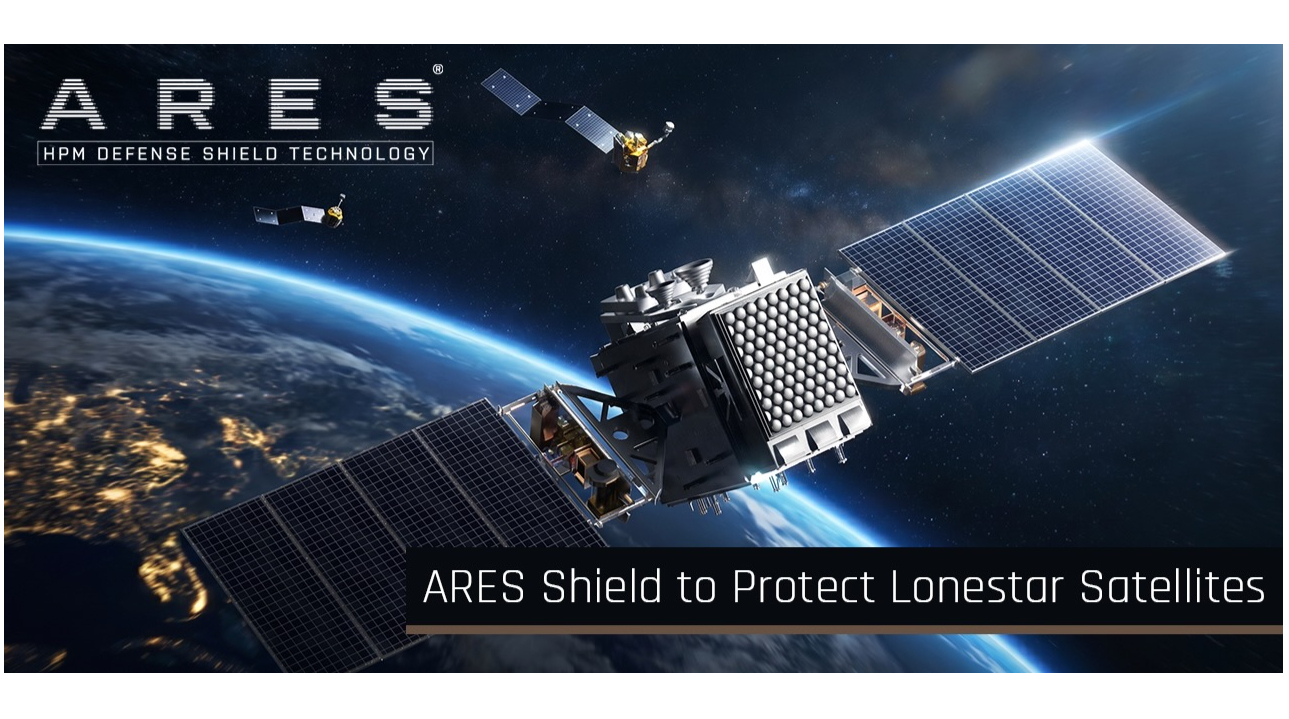 illustration of two boxy satellites orbiting earth