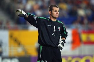 Shay Given in action for the Republic of Ireland against Spain at the 2002 World Cup.