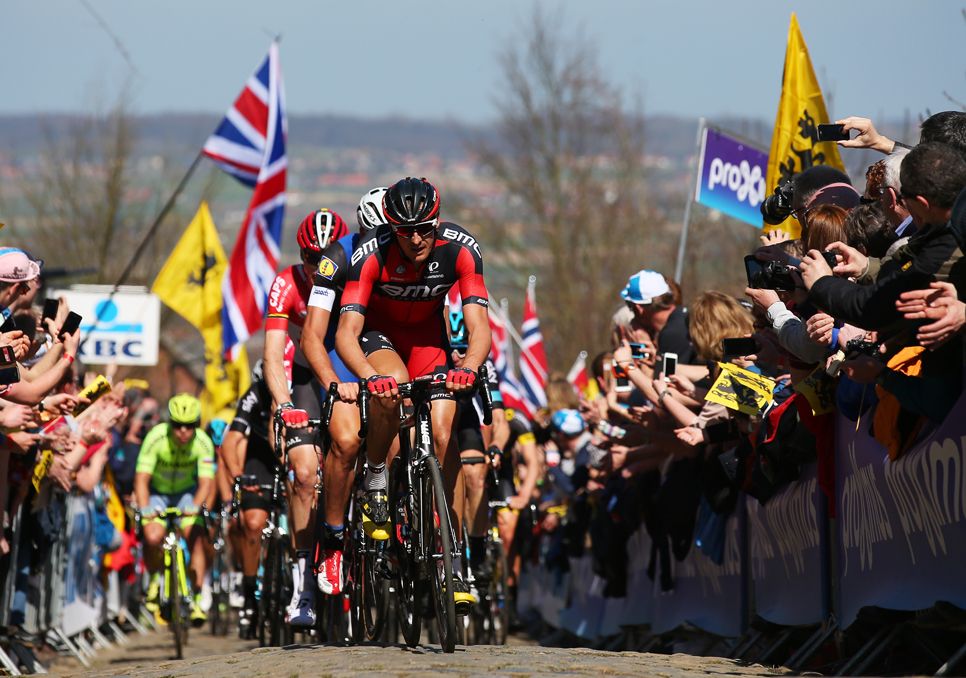 BMC Racing lead the peloton at the Tour of Flanders