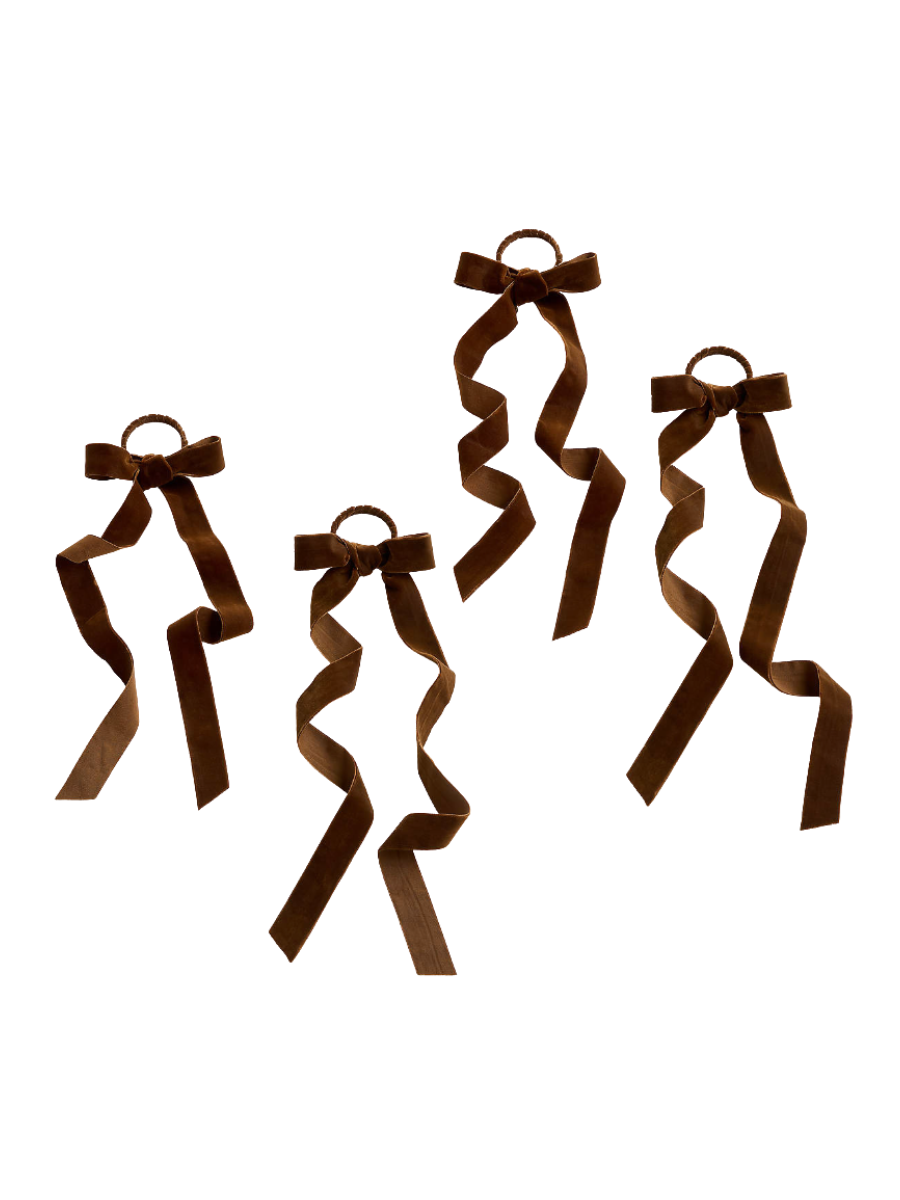 Crate &amp;amp; Barrel, Velvet Brown Bow Napkin Rings, Set of 4