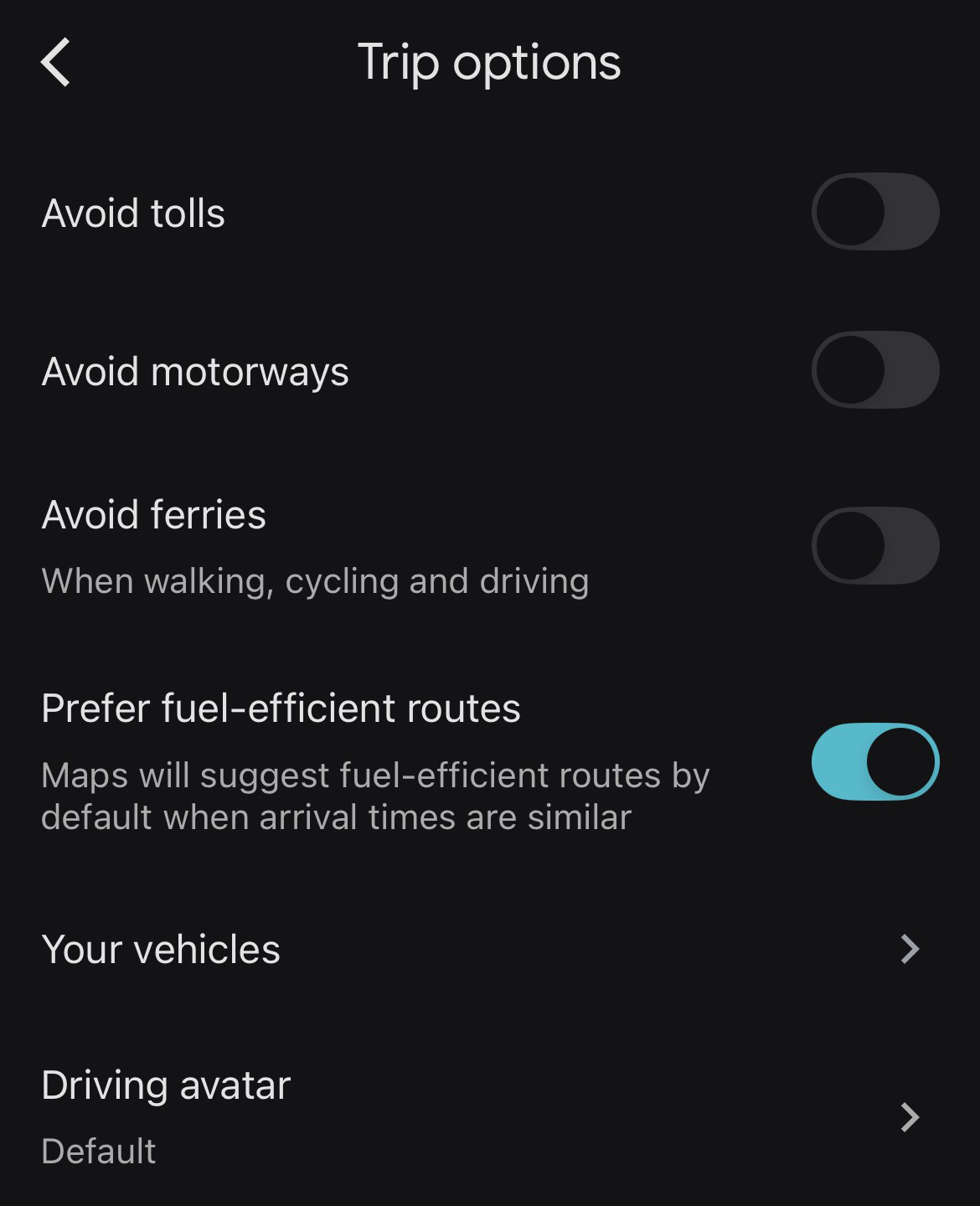 Google Maps screenshot driving options