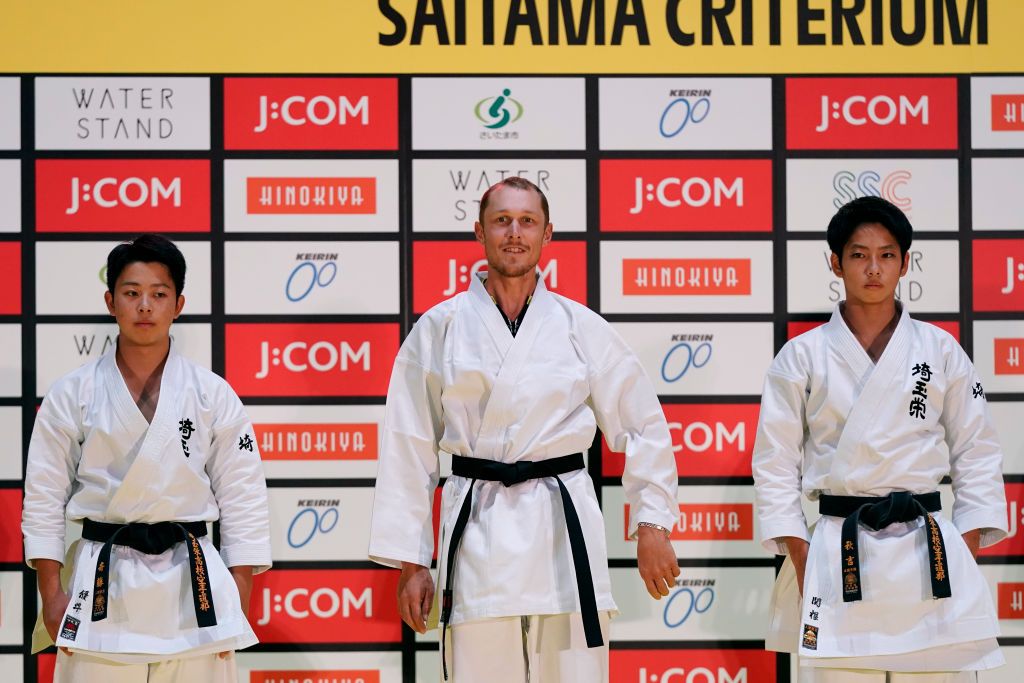 Riders do karate and football-darts before the 2019 Saitama Tour de France criterium