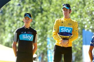 Wiggins flanked by Chris Froome